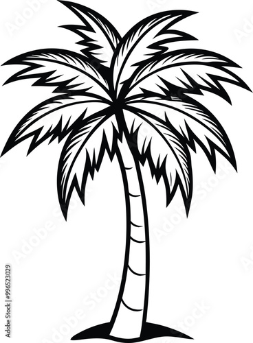 Palm tree vector art silhouette style with a white background.