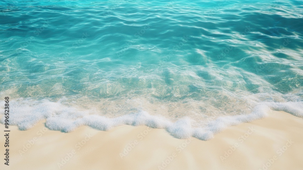 Clear turquoise ocean water gently lapping at a sandy beach, creating a serene and inviting atmosphere. Clear turquoise ocean water gently lapping at a sandy beach, creating a serene and inviting atmosphere.