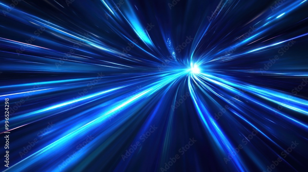 A mesmerizing blue light tunnel, creating an illusion of speed and depth.
