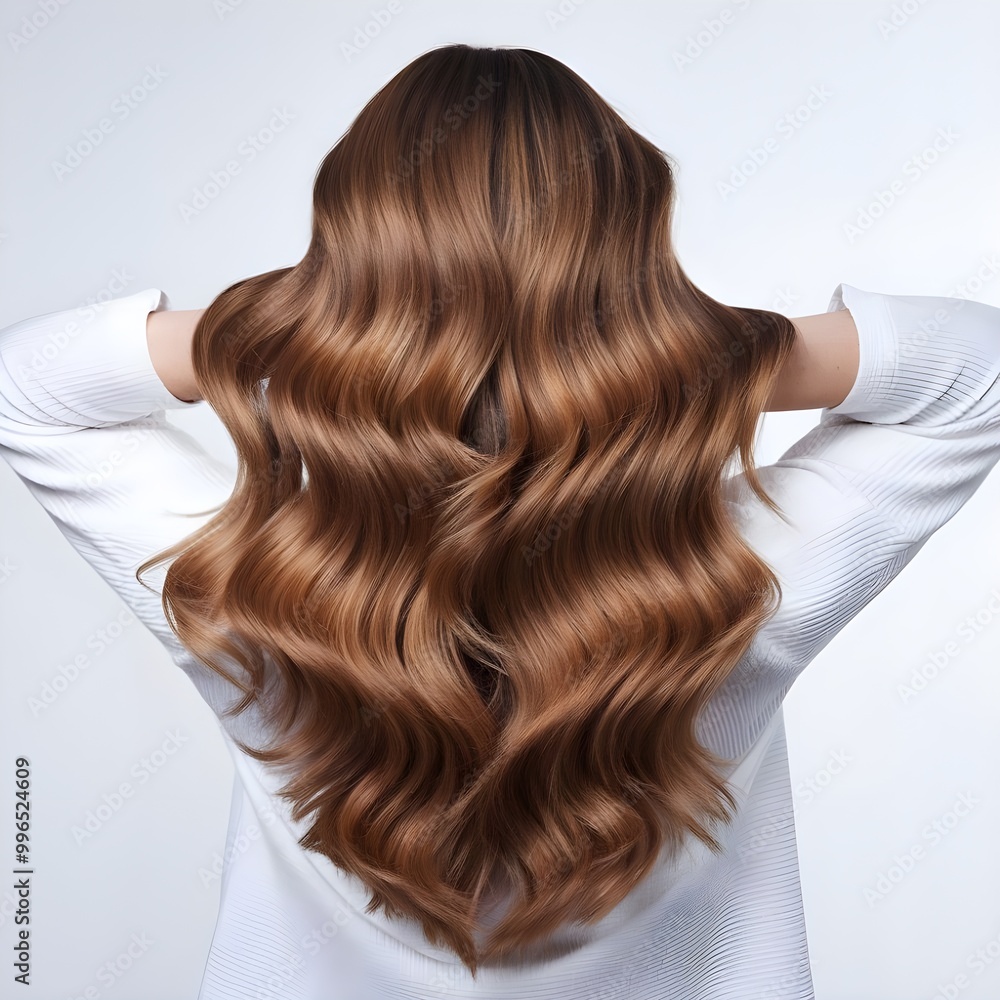 Obraz premium Long Wavy Brown Hr Back View