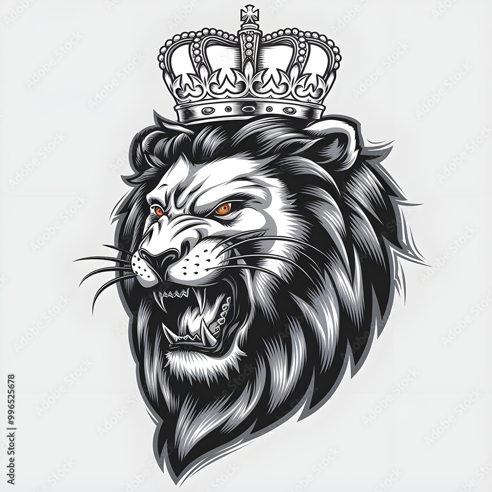Obraz premium Roaring Lion with Crown King of the Jungle Vector Illustration