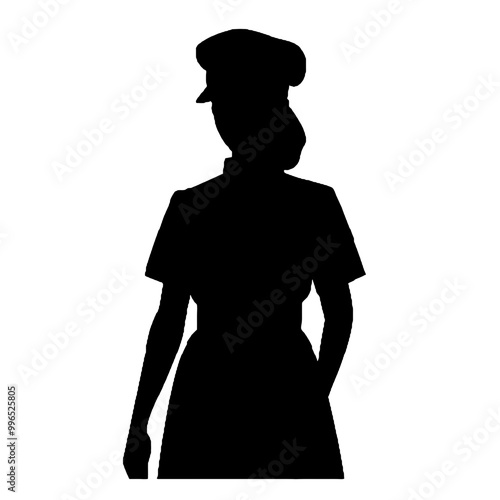 Profile Silhouette of Nurse with Medical Cap Isolated on White Background – Vector Illustration