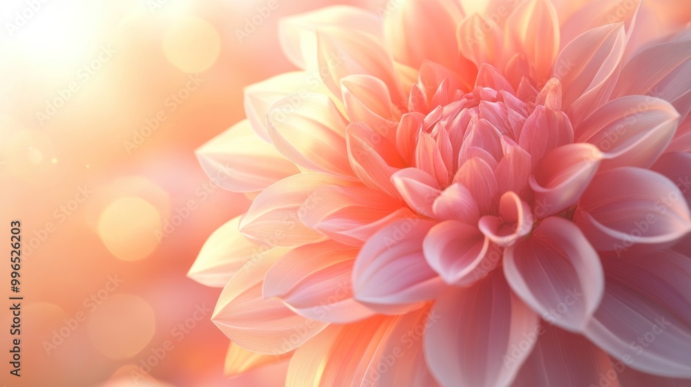 Fototapeta premium A close-up shot of a delicate pink flower bathed in warm, soft light, exuding tranquility and beauty.
