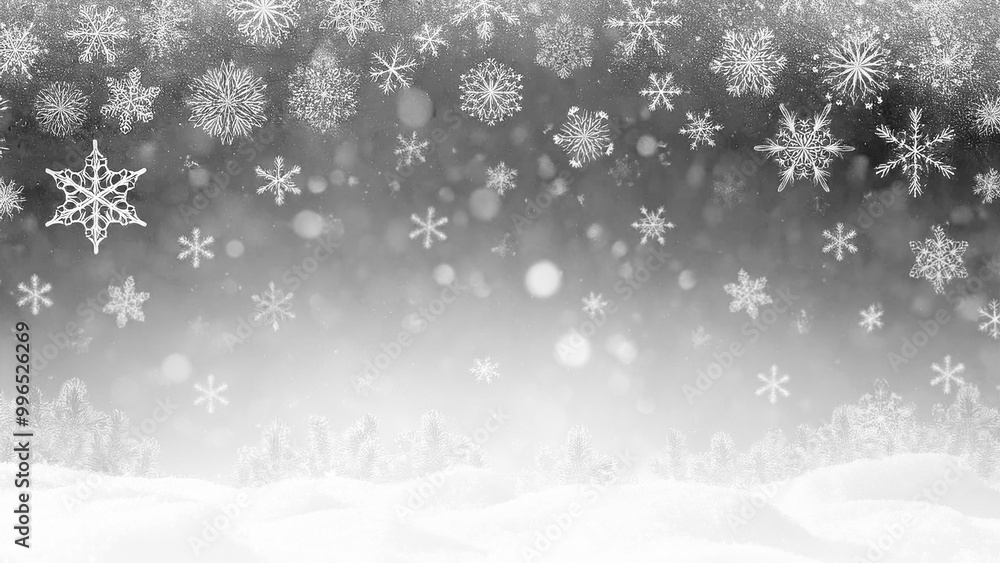 Abstract winter background with snowflakes and bokeh effect.