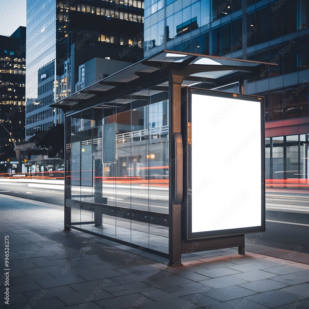 Blank Billboard Mockup at Modern Bus Stop in City