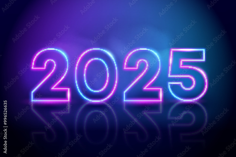 Purple vector neon tube numbers 2025. New year neon numbers Purple vector neon tube numbers 2025. New year neon numbers
