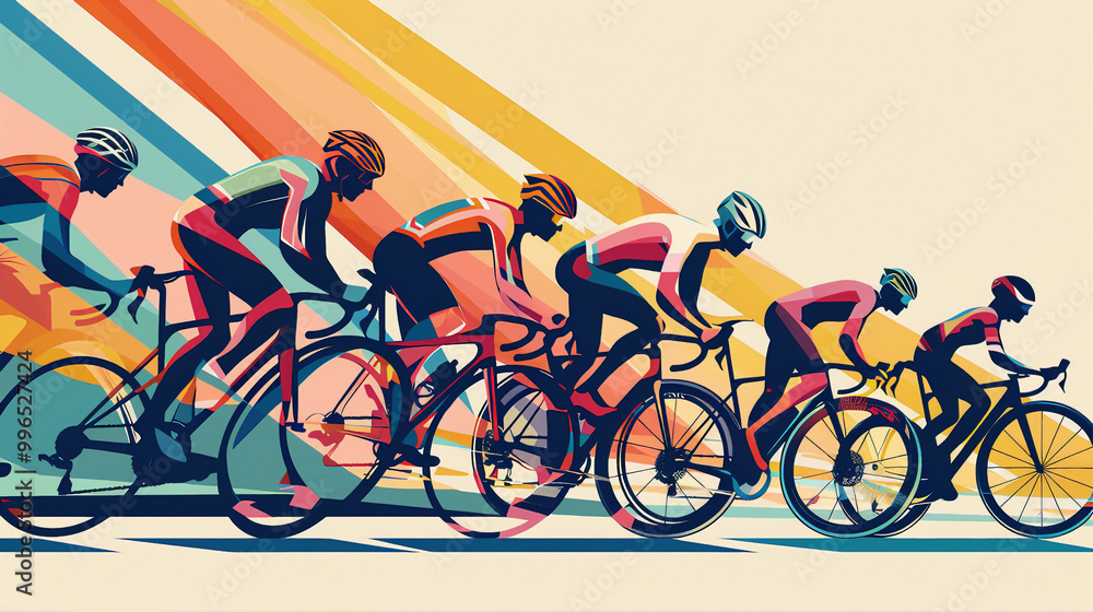 Fototapeta premium Persons riding a bicycle, cyclists vector illustration