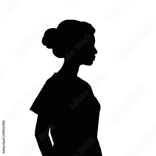 Profile Silhouette of Medical Nurse Isolated on White Background – Vector Illustration