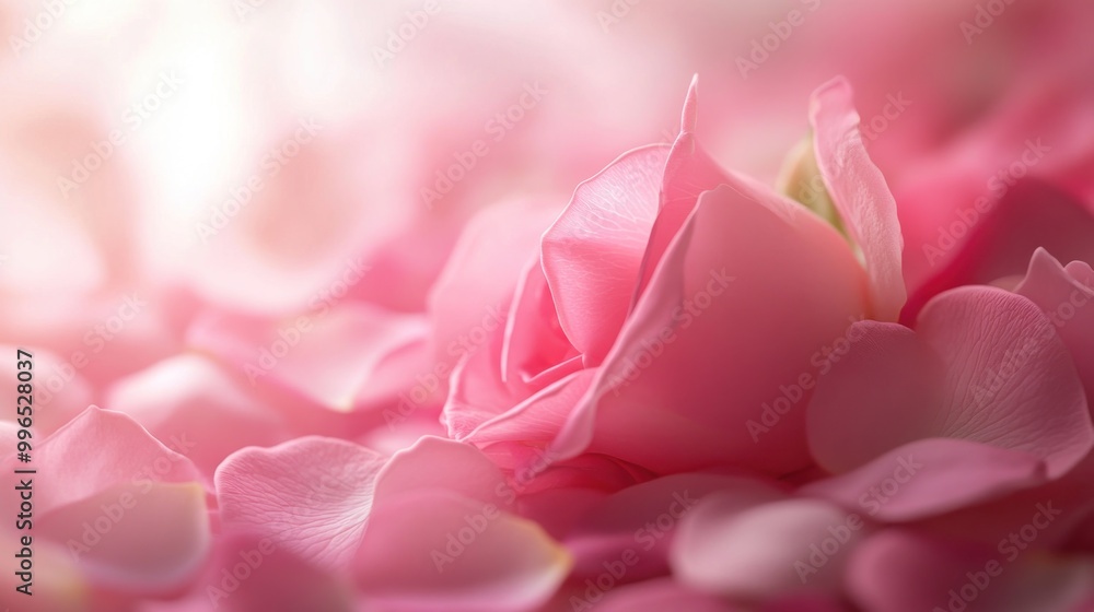 Obraz premium A delicate pink rose surrounded by soft rose petals, creating a romantic and serene atmosphere.
