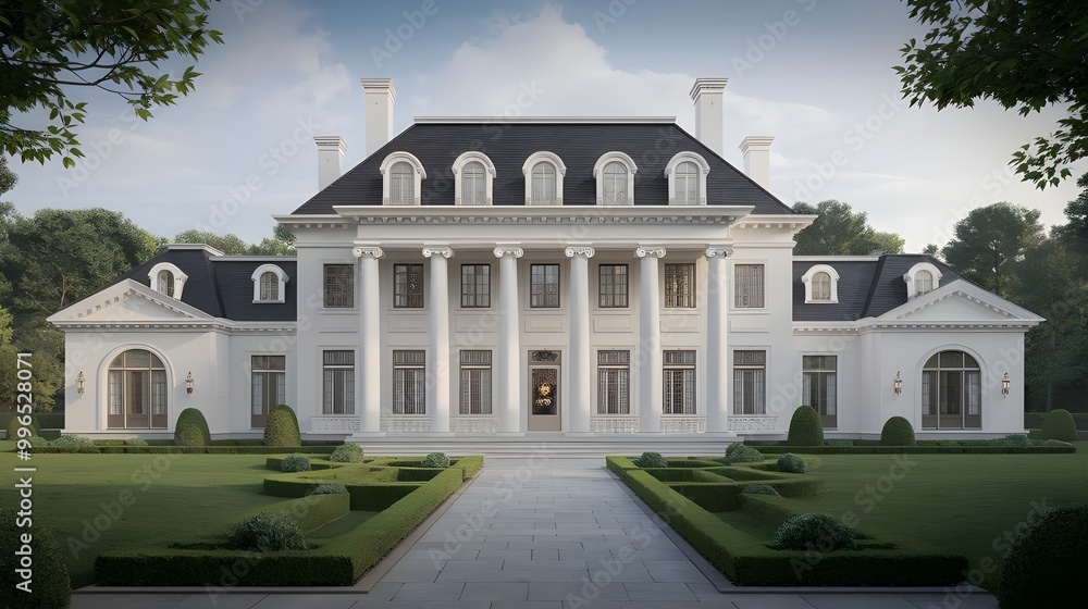 Obraz premium Luxury Mansion with Formal Gardens and Columns