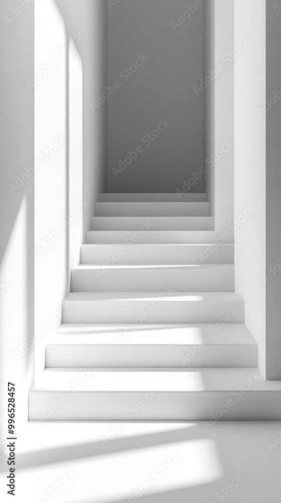 White Staircase with Light and Shadows in a Minimalist Interior White Staircase with Light and Shadows in a Minimalist Interior