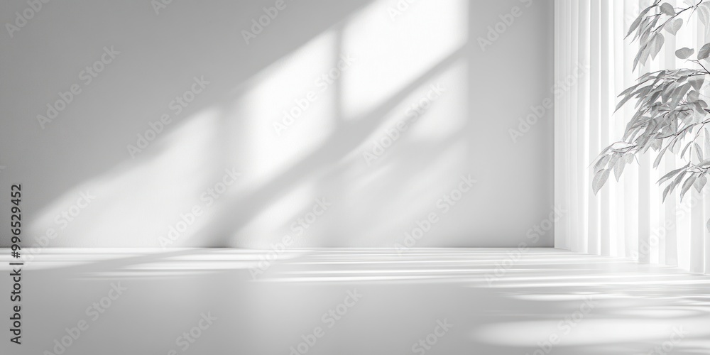 Minimalist White Room with Sunlight and Plant Shadow Minimalist White Room with Sunlight and Plant Shadow