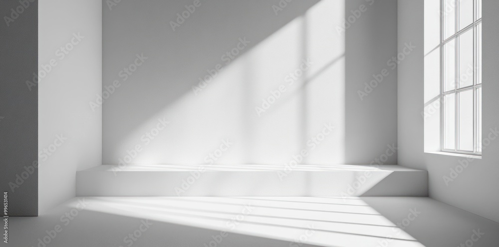 Minimalist White Room with Window and Platform Minimalist White Room with Window and Platform