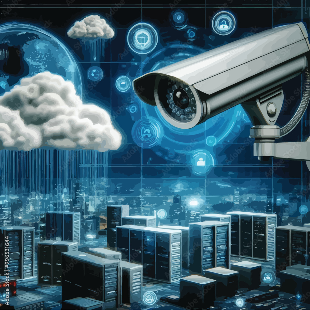 Fototapeta premium City Cyber Security illustration 