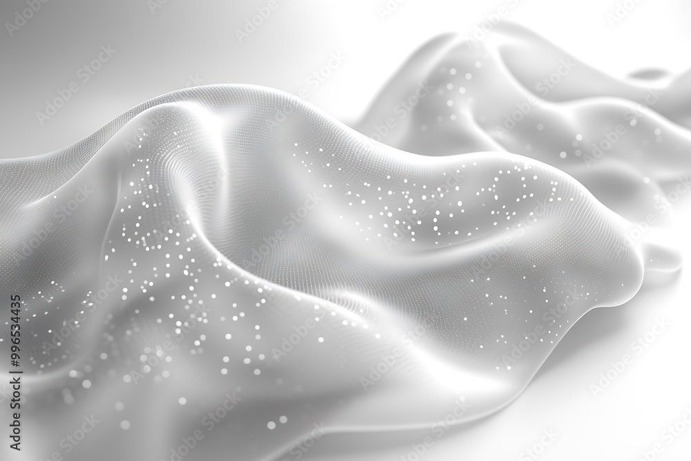 Abstract white background with smooth wavy shapes and glowing dots Abstract white background with smooth wavy shapes and glowing dots