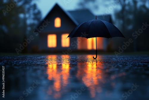 Wallpaper Mural Umbrella protecting a house from the rain at night Torontodigital.ca