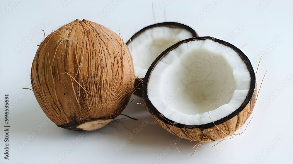 Fresh Coconut Fruit Halved with Whole Coconut Fresh Coconut Fruit Halved with Whole Coconut