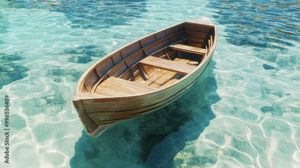 Obraz premium A beautiful wooden boat floating peacefully in crystal clear turquoise waters.