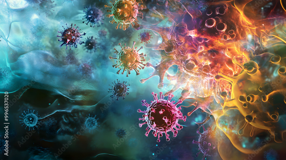 Viruses Floating in Human Cell Illustration Viruses Floating in Human Cell Illustration