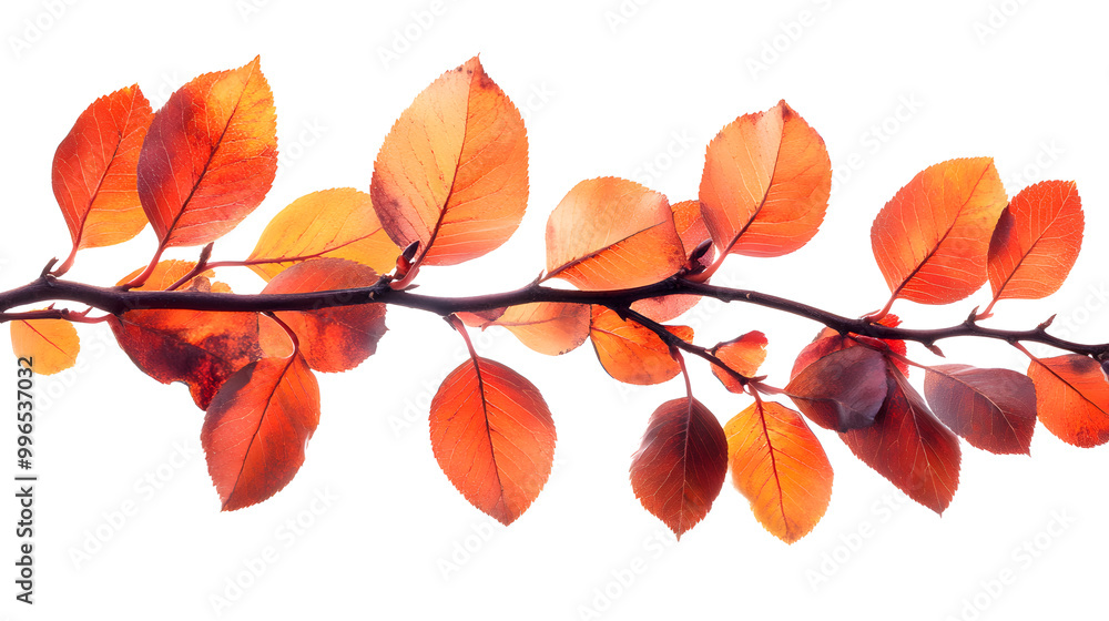 Vibrant orange and red autumn leaves branch isolated on white background Vibrant orange and red autumn leaves branch isolated on white background