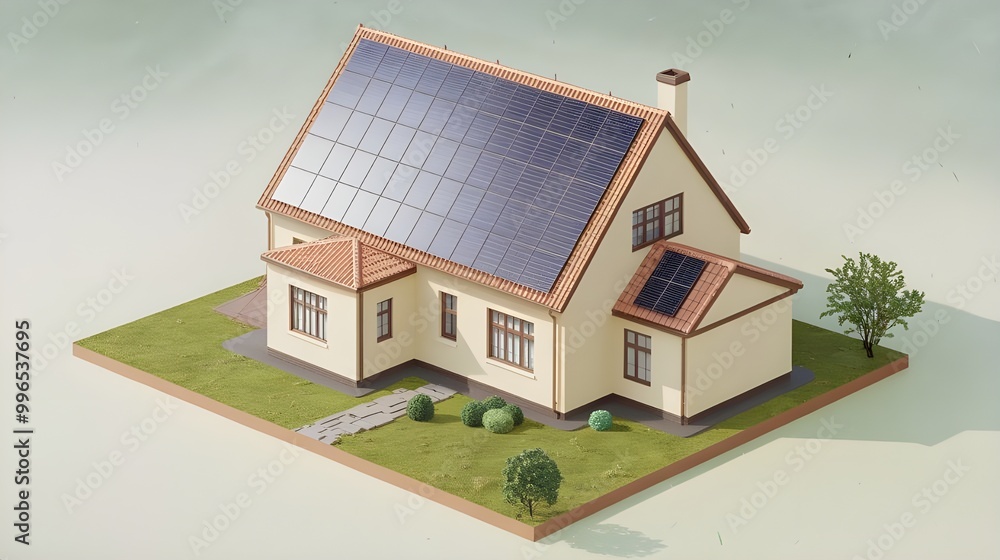 3D Model of a House with Solar Panels on the Roof 3D Model of a House with Solar Panels on the Roof