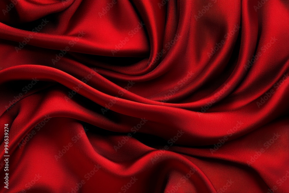 Obraz premium In red wallpaper, the fabric drapes in waves or swirls with a silky smooth texture