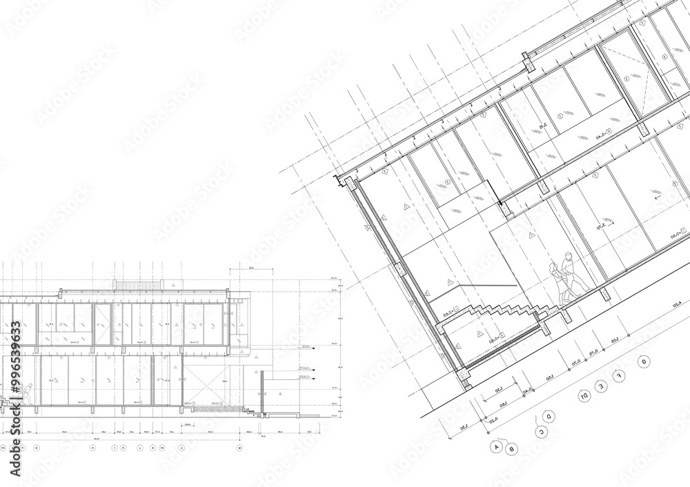 Floor plan designed building on the drawing. Floor plan designed building on the drawing.