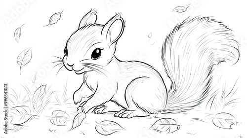 Cute Squirrel Sitting Among Fallen Leaves