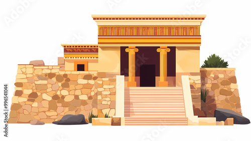 Knossos palace archaeological site crete greece isolated on white transparent background, png. Minoan Civilization. Illustration