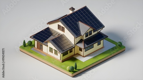 Sustnable House Model with Solar Panels on Roof