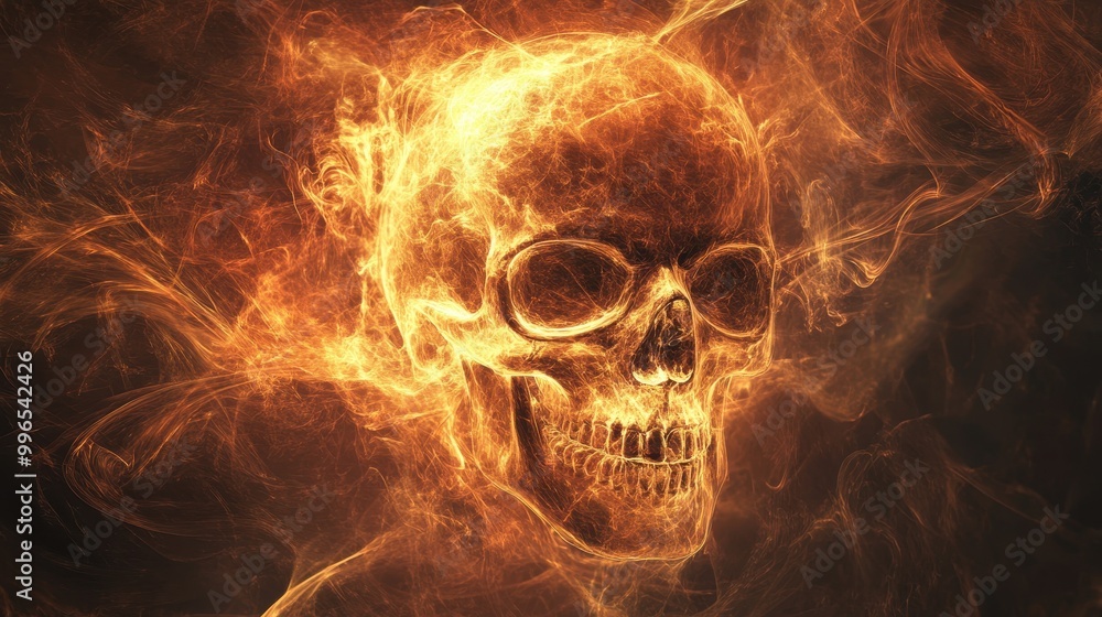 Glowing Skull in Abstract Fiery Design Glowing Skull in Abstract Fiery Design