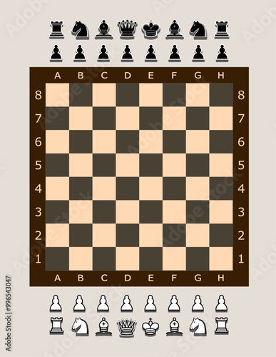 Chess board and pieces vector