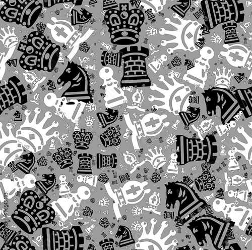 Seamless pattern with black and white chess pieces