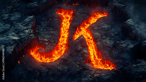 Letters j, k, l. volcanic lava alphabet: realistic effect for projects. Volcanic Eruption. Illustration photo