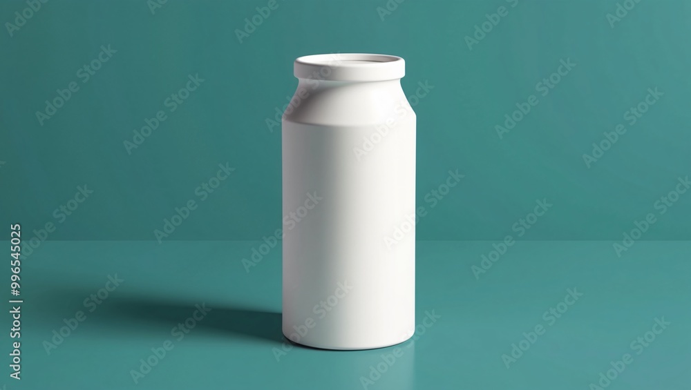 Minimalist White Bottle on Teal Background Minimalist White Bottle on Teal Background