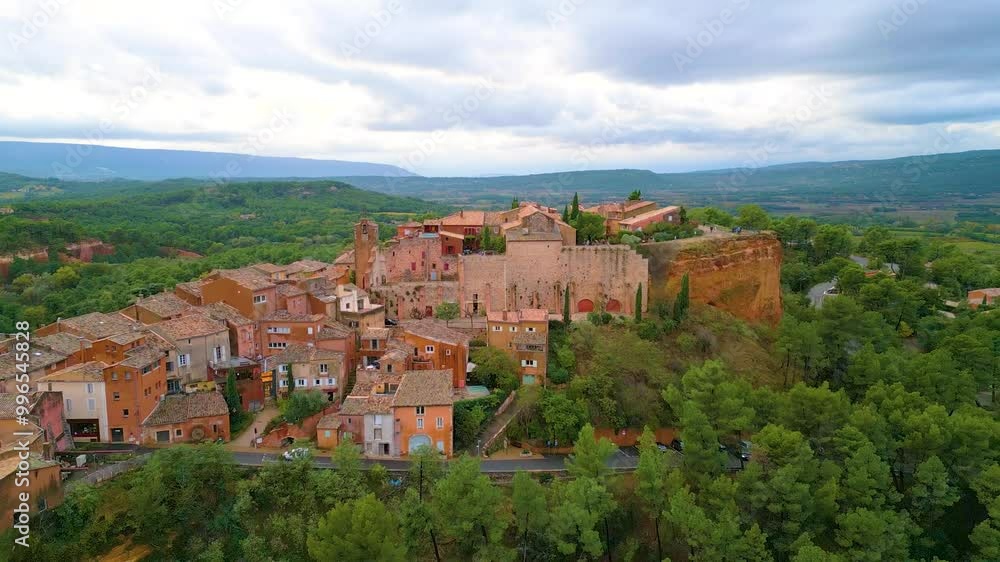 Aerial view of Roussillon village in Provence, France (4k, UHD) Aerial view of Roussillon village in Provence, France (4k, UHD)