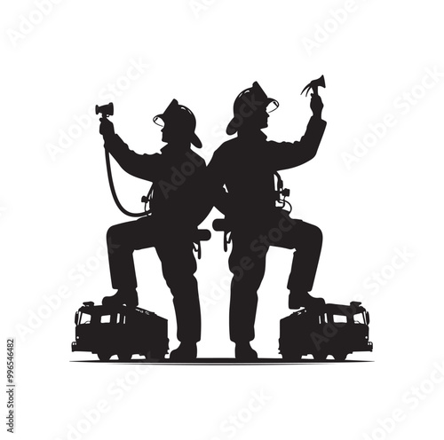 pose of Firefighter silhouette vector illustration 