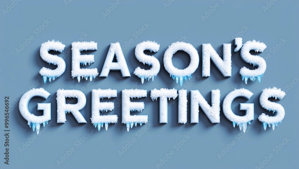 Frosty Season's Greetings with Icy Letters on Blue Background Frosty Season's Greetings with Icy Letters on Blue Background