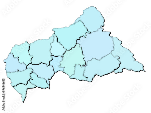 Map of Central African Republic with states isolated
