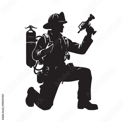 pose of Firefighter silhouette vector illustration 
