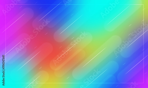 Blurry rainbow abstract background and geometric shapes with dynamic effect.