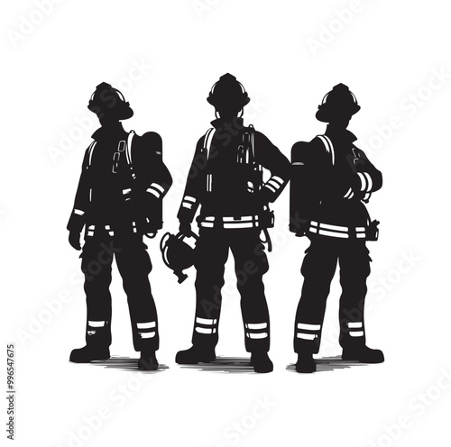 pose of Firefighter silhouette vector illustration 