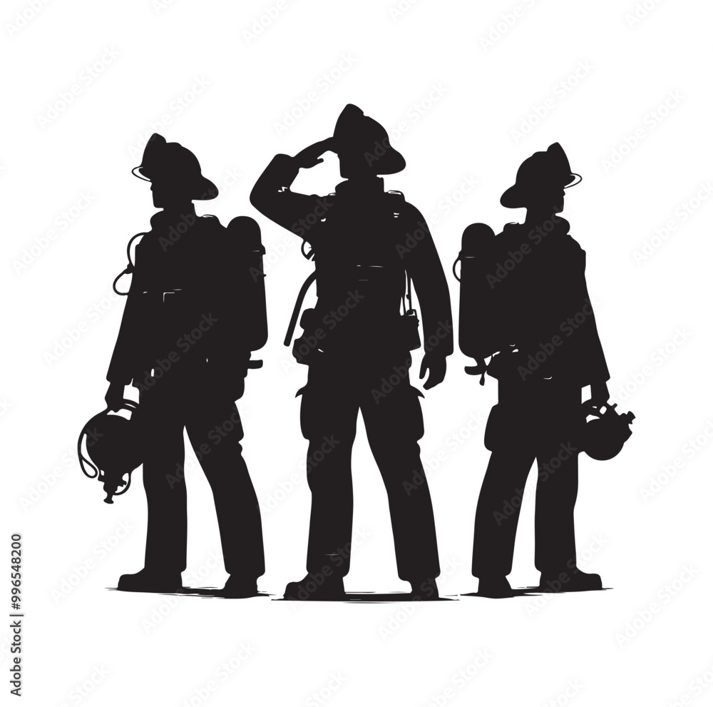 pose of Firefighter silhouette vector illustration 