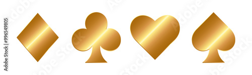 Golden playing card suits. Hearts, Spades, Diamonds and Clubs.	