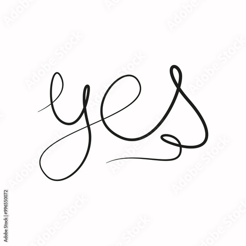 Handwritten word yes. Isolated on white background