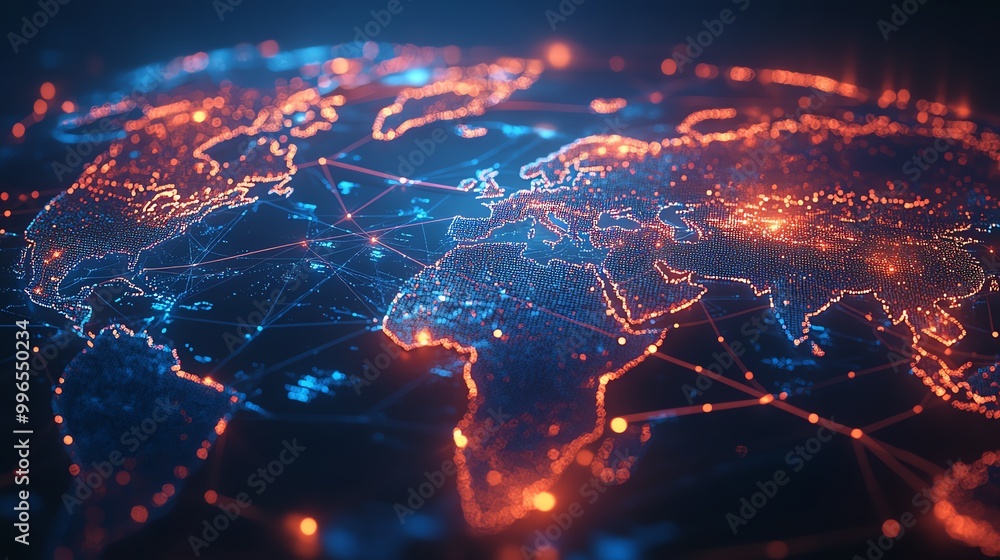 Global supply chain, business trade routes across continents, 3D illustration Global supply chain, business trade routes across continents, 3D illustration