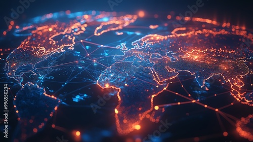 Global supply chain, business trade routes across continents, 3D illustration