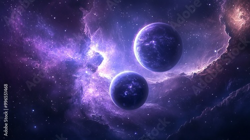 Stunning watercolor cosmic scene with planets and nebulae.