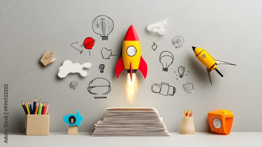 Abstract Rocket Launching From Stack of Ideas Abstract Rocket Launching From Stack of Ideas