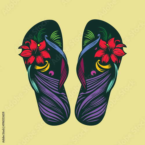 Chappal with flower and wave. Footwear vintage